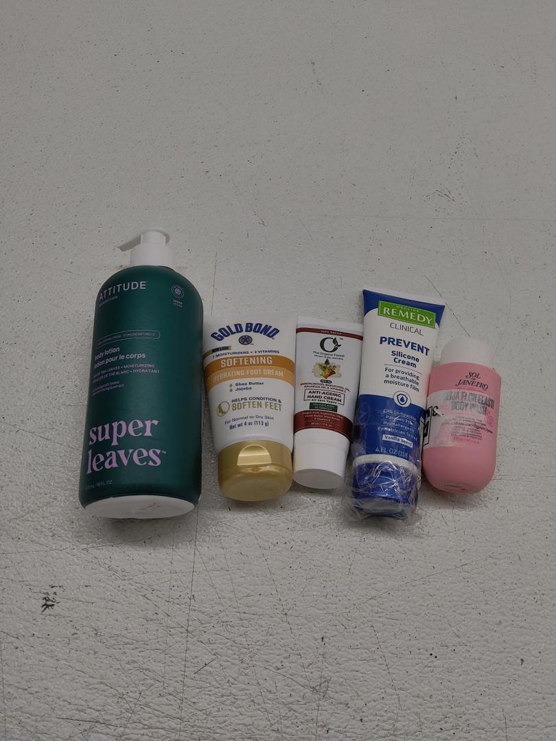 Gold Bond Softening Foot Cream; ATTITUDE Body Lotion; ANTI-AGEING HAND CREAM 50ml; Sol de Janeiro Beija Flor Body Wash; Medline Remedy Clinical Silicone Cream
