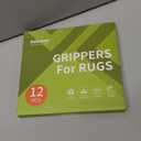 Rabenda 12 Pcs Rug Tape, Non Slip Rug Pads Grippers for Hardwood Floors and Tiles, Reusable Carpet Tape for Area Rugs, Double-Sided Adhesive Rug Stickers Keep Corners Flat (Black)