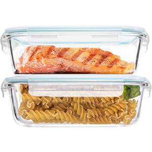 Luvan 60oz Large Glass Food Storage Containers with Lids,Glass Meal Prep Containers/Bento Boxes/Lunch Containers,BPA Free & Leak-Proof for Microwave,Oven,Freezer and Dishwasher Safe(2Pcs)