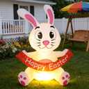 Easter Inflatable Outdoor Decoration Inflatables Bunny with Basket and Eggs Blow Up Yard Decorations Built-in LED Lights Home Party Decoration (Pink Bunny)
