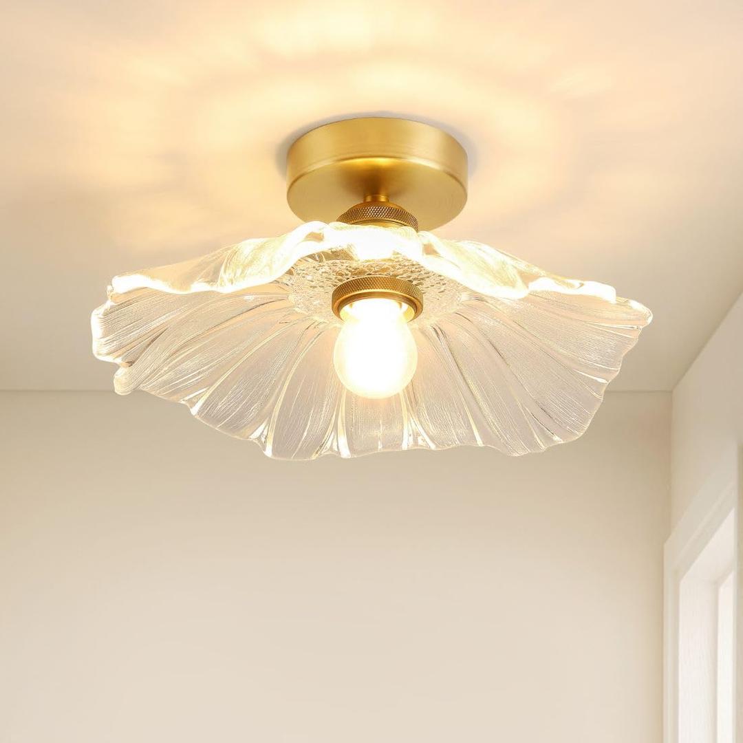 Semi Flush Mount Ceiling Light Fixture, Gold Flush Mount Light for Hallway, Bathroom, Kitchen, Bedroom, Dining Room