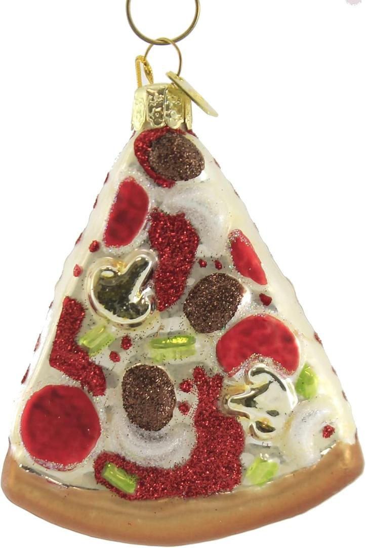 Kurt S. Adler Noble Gems 3-1/2-Inch Glass Pizza Slice Ornament, Christmas