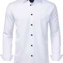 J.VER Men's Dress Shirts Stretch Long Sleeve Formal Shirt Solid Business Casual Button Down Shirts for Wedding Prom (Medium, White)