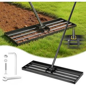 Lawn Leveling Rake for Soil,30x10 in Head,74 in Adjustable Handle