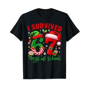 Funny I Survived 67 Days of School Christmas Santa Boy Girl T-Shirt, M