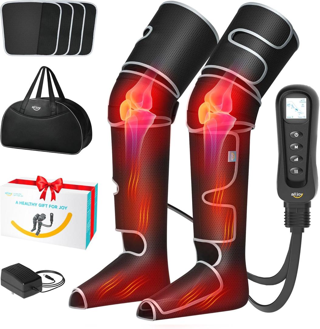 ALLJOY Leg Massager for Circulation and Pain Relief FSA, Christmas Gifts for Men Women Dad Mom, Leg Massager with Heat and Compression, 2 Heat 5 Modes 4 Intensities 4 Extenders