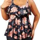 Yonique Women's Plus Size Tankini Swimsuits with Shorts Two Piece Bathing Suits Ruffle Swimsuits Tummy Control Swimwear (Orange Floral) 18W 