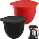 2PC Silicone Bowl Liners for 5 Qt KitchenAid Mixers - Thickened and can be stood upright, non-foldable-Non-Slip With Lids, Heat-Resistant Insert, Easy to Clean, Protects Mixing Bowl (Red+Black)