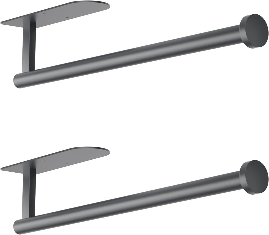 Paper Towel Holder, Self Adhesive or Screw Mounting, 2Pcs Grey Paper Towel Holder Wall Mount, SUS304 Stainless Steel Under Cabinet for Kitchen, Counter, Cabinet, Bathroom