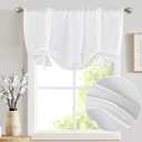 jinchan Farmhouse Linen Curtains for Kitchen & Living Room - 45 Inch, Small Window, White, Rustic, Adjustable Tie-up, Light Filtering, Rod Pocket Drapes