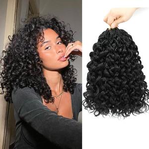 Pre looped Gogo Curl Crochet Hair 12 Inch 8 Packs Pre twisted Short Curly Crochet Hair for Black Women Ocean Wave Braiding Hair Water Wave Deep Braiding Hair (12 inch 1B)