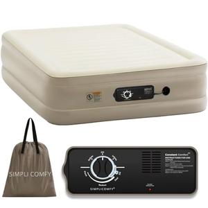 Simpli Comfy 18” Queen Inflatable Air Mattress with Built-in Dual Pump, Adjustable Firmness, Foldable Blow-Up Mattress with Storage Bag, Self-Inflating Air Mattress for Home, Guest, Travel, Camping