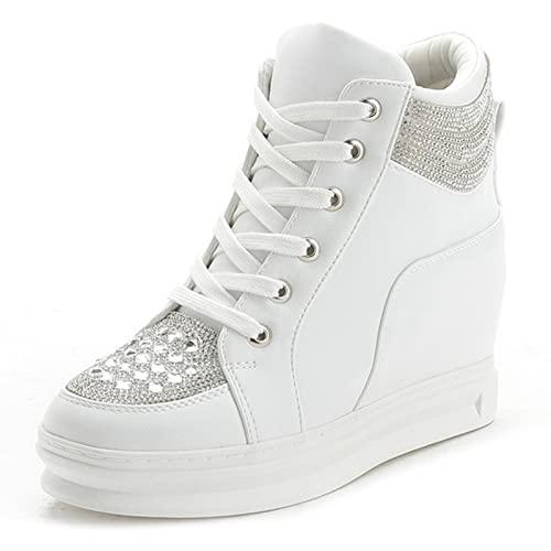 Ckrola Womens Fashion Platform Shoes Hidden Wedge Heel High Top Sneakers for Women Platform Boots Working Shoes Women, 8-8.5