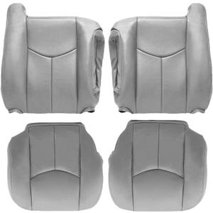 SecosAutoparts Driver & Passenger Side Bottom & Top Lean Back Leather Seat Cover Light Gray # 922 Compatible with Chevy GMC Tahoe Suburban Avalanche Yukon Silverado Sierra 2003 2004 2005 2006