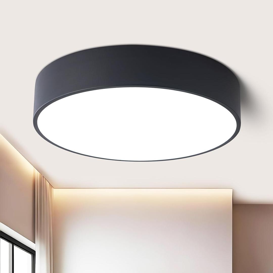Modern Dimmable Round Black LED Large Flush Mount Ceiling Light Fixture, Mounted Ceiling Lamp Lighting Fixtures,5CCT 2700-6000K for Kitchen Master Bedroom Living Room,36W 15.74 Inch