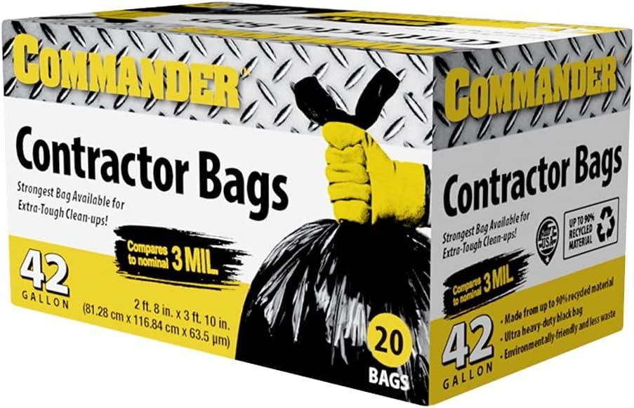 Commander 42 Gallon 2.5 MIL Black Heavy Duty Garbage Trash Bags - 32" x 46" - Pack of 20 - For Contractor, Industrial, Institutional, & Commercial