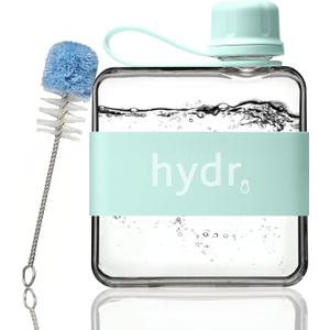 hydr Flat Water Bottle | Mini Slim Square Small Leakproof Reusable Bottle for Bags, Travel & Gym, 12oz BPA-Free Tritan Portable Hydration Flask (Lake Blue)