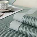 Square Cooling Bedding Mat,Ice Silk Rattan Matting, Jacquard Foldable Mixed Materials of Ice Silk & Rattan, (Green, Queen)
