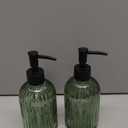 2 Pack 14oz Glass Soap Dispenser with Black Pump  Refillable for Hand Soap, Dish Soap, Lotion, Suited for Kitchen, Bathroom & Laundry Room(Olive Green)