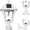 Gama Sonic Baytown II Bulb White Outdoor Solar Light, Single Post Light with 3 Mounting Options, 3in. Fitter for Lamp Posts, Flat Mount for Column Light and Wall Light Mount, Resin (105B233)