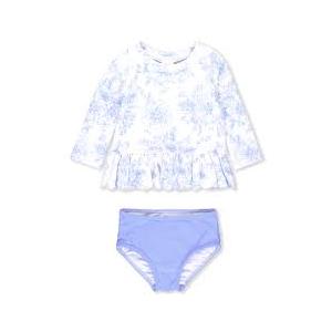 Baby/Toddler Girls Rash Guard 2-Piece Swimsuit Set - Long Sleeve Bikini Periwinkle Butterfly Garden, 7