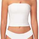 Sunzel Women’s Strapless Sexy Tube Top Double Lined Sleeveless Crop Top Summer Basic Bandeau Tops for Layering or Going Out, White, L