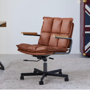 Home Office Desk Chair, Leather Ergonomic Computer Chair with Wheels and Oak Arms, Adjustable Height Rolling Swivel Executive Chair, Rust Brown, 18.1" x 25.6" x 25.2" x 38.2"