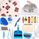 LOYIM 19 Pcs Rabbit Starter Kit Small Bunny Litter Box Animal Grooming Kit Water Bottle Bunny Toys Hay Feeder Bowl Blankets with Cleaning Set for Guinea Pig Rabbit Accessories (White)