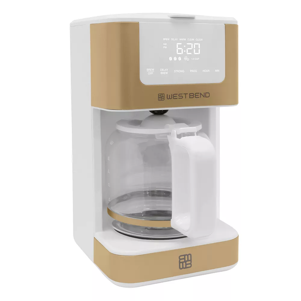 West Bend Timeless 12-Cup Programmable Coffee Maker with Brew Strength Selector for Hot and Iced Coffee, Includes 1-4 Cup Brew Option and Permanent Filter