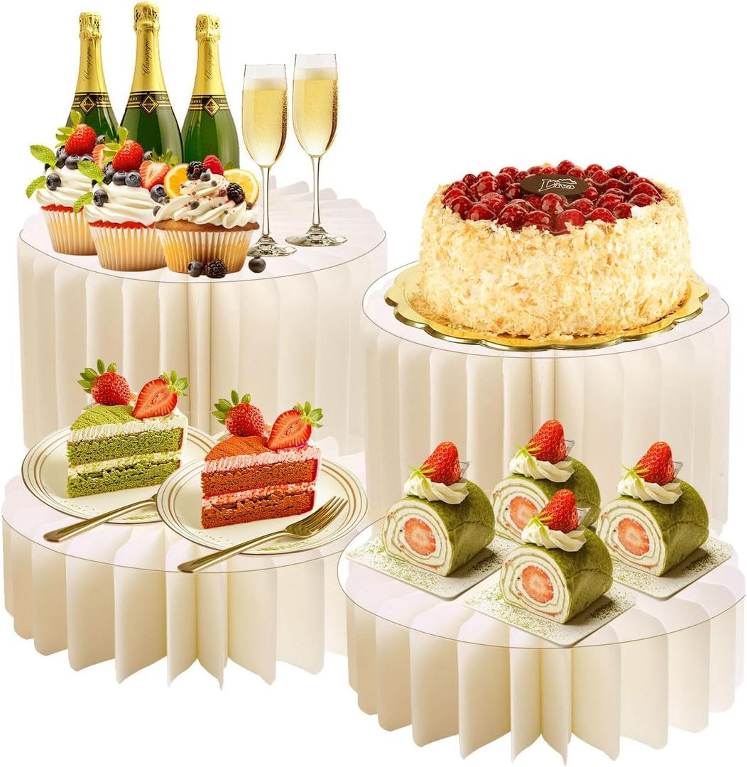 4 Pcs Buffet Risers, Foldable Food Risers for Buffet Table, Dessert Table Display Set, White Cardboard Cylinder Cake Cupcake Stands for Party (4 Pcs)