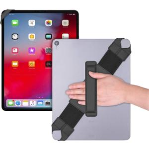 Universal Tablet Hand Strap Holder, 360 Degrees Swivel Leather Handle Grip with Elastic Belt, Secure & Portable for 12.9" Tablets (iPad Pro 2018),Black