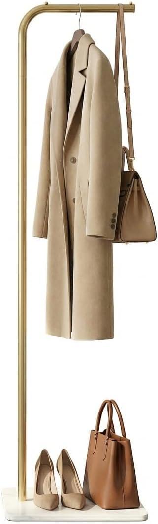 Coat Rack, L-Shaped Freestanding Metal Clothes Stand with Sintered Stone Base, Stable & Sturdy Storage for Coats, Hats, Bags, and Scarves, Ideal for Entryway, Office, and Bedroom, 15.7" x 9.8" x 67"