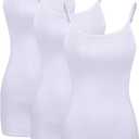 WILLBOND 3 Pieces Women Basic Long Tanks Adjustable Spaghetti Strap Camisole Top (Large, White)