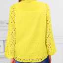 BETTE BOUTIK Women's Long Short Sleeve Tops 2025 Dressy Casual Button Hollow Out Lace Embroidered Blouses Shirts (Medium)