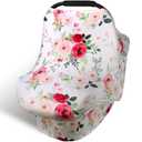 Rquite All-in-1 Car Seat Cover Baby, Carseat Covers for Girl Boy, Stretchy Soft Infant Car Seat Cover, Multi-use Baby Carrier Cover, Car Seat Canopy, Stroller Sun Shade, Nursing Breastfeeding Cover (Retro Flower)