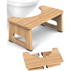 Yose Toilet Stool Foldable, 7 Inch Poop Stool for Bathroom, Toilet Stool Squat Adult, Thickened Bamboo Potty Stool with 400lb Support & Non-Slip Pads, for Better Bowel Health (1, Natural)