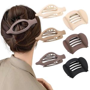 2 x 6 PCS French Flat Hair Clips for Women 2 Styles Large Matte Flat Claw Clips Strong Hold No-Slip Duckbill Hair Barrettes for Lying Down, Driving,Yoga(Brown)