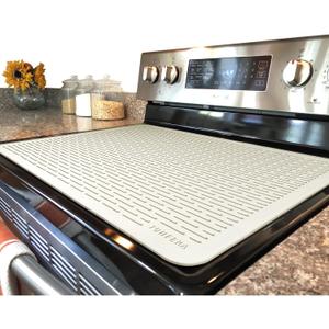 YUHFERA Stove Top Cover for Electric Stove - Silicone Stove Mat for Glass Top, Glass Cooktop Protector, XL Dish Drying Mats For Kitchen,Oven Covers for Electric Stove (Beige,28 x 20)