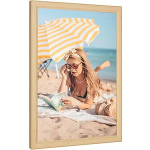 18x24 Wood Frame, Rustic Natural 24x18in Woodgrain Poster Picture Frame, Modern Beige 18 x 24inch Gallery Wall Photo Frame with HD Plexiglass, Horizontal Vertical Wall Mounting Display 1pc