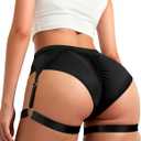 Women's Booty Shorts with Garters High-Waisted Biker Hot Pants Gym Workout Running Shorts Rave Outfits for Festival (Medium, Black)