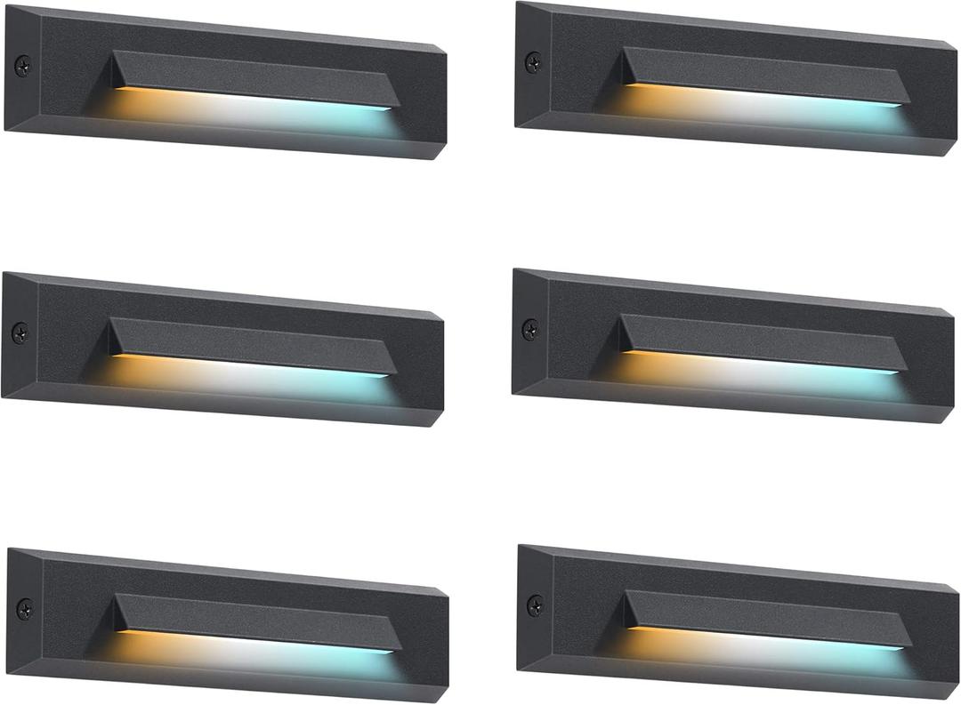 CLOUDY BAY [6 Pack] 3 Color Low Voltage 12-24V LED Step Lights Outdoor,2.5W Landscape Cutoff Stair Riser Light,Deck Step Lights Outside Accent Lighting Fixtures,Wet Location,Black