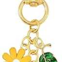 VITITRAN Bee Keychain for Women Girls, Cute Bumble Bee Bag Charm with Gold Heart Ring, Purse Keys Backpack Wallet Accessory, Pack of 2 