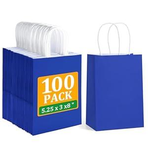 BagDream Royal Blue Gift Bags with Handles Bulk 100Pack 5.25x3x8 Inch Small Kraft Paper Bags for Wedding, Party Favors, Business, Retail, Blue Paper Gift Sacks