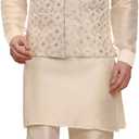 Pro-Ethic Style Developer Mens Indian Traditional Silk Kurta Set With Jacket For Men Floral Design (C-112) Cream, X Large