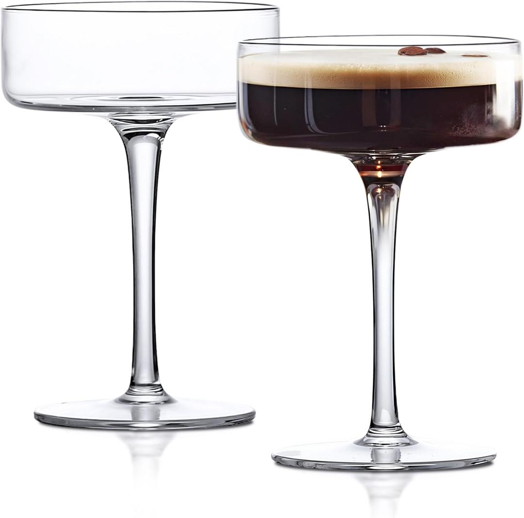 LEMONSODA Clear Martini Coupe Glasses - Classic Barware for Espresso Martini, Manhattan, Cosmopolitan – Handcrafted Luxury Glassware for Home Entertaining (Clear 6.5oz, Set of 2)