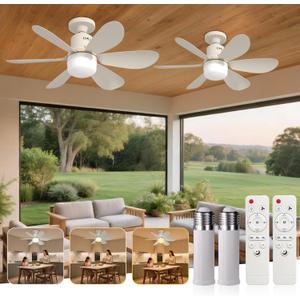 2 Pack Socket Fan Light with Remote - 20'' Small Ceiling Fans with Lights, 2200 Lumens Dimmable, 3 Colors 3000K-6500K, Easy Install Screw in E26 Base for Bedroom Living Room Kitchen Garage