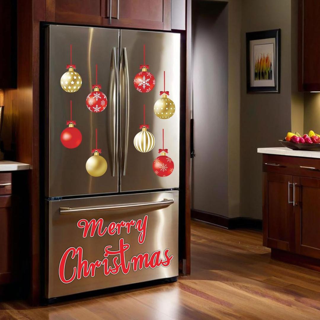32Pcs Christmas Garage Door Decorations Magnets Stickers Merry Christmas Xmas Balls Garage Door Decals Magnet Refrigerator Stickers for Christmas Party Home Car Garage Door Decor 