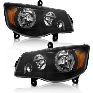 Headlights Assembly for 2011-2020 Dodge Grand Caravan,2008-2016 Chrysler Town & Country Black Housing Amber Reflector Headlamp Replacement Driver and Passenger Side
