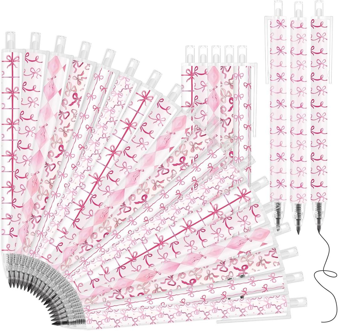 Sayglossy 72 Pcs Coquette Party Favors Preppy Pink Bow Pencils Preppy Stuff 6 Styles Aesthetic Retractable Pencils Graduation Party Favors Office Supplies Gift for Women Teacher