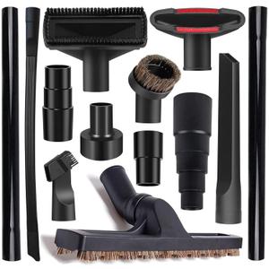 13Pcs Universal Vacuum Attachment Kit 1-1/4" Vacuum Hose Adapter Wet Dry Plastic Vacuum Cleaners Accessories with Extension Wand Horse Hair Brush Flexible Crevice Tool Adapter for Shop Vac Attachment